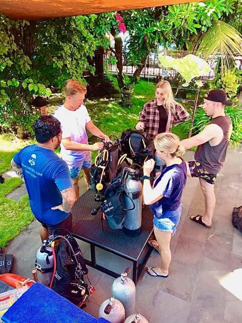 Divers checking diving equipment